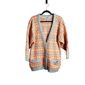 Vintage Genesis cardigan pastel Fair Isle Grandpa sweater L